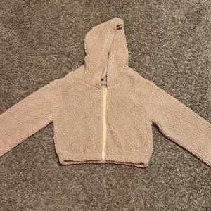 SHEIN Fluffly Cropped Cuffed Zip Up Hoodie